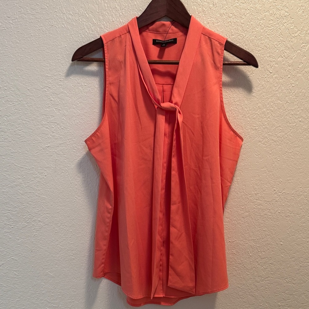 Banana Republic Vibrant Coral Tie-Neck Blouse